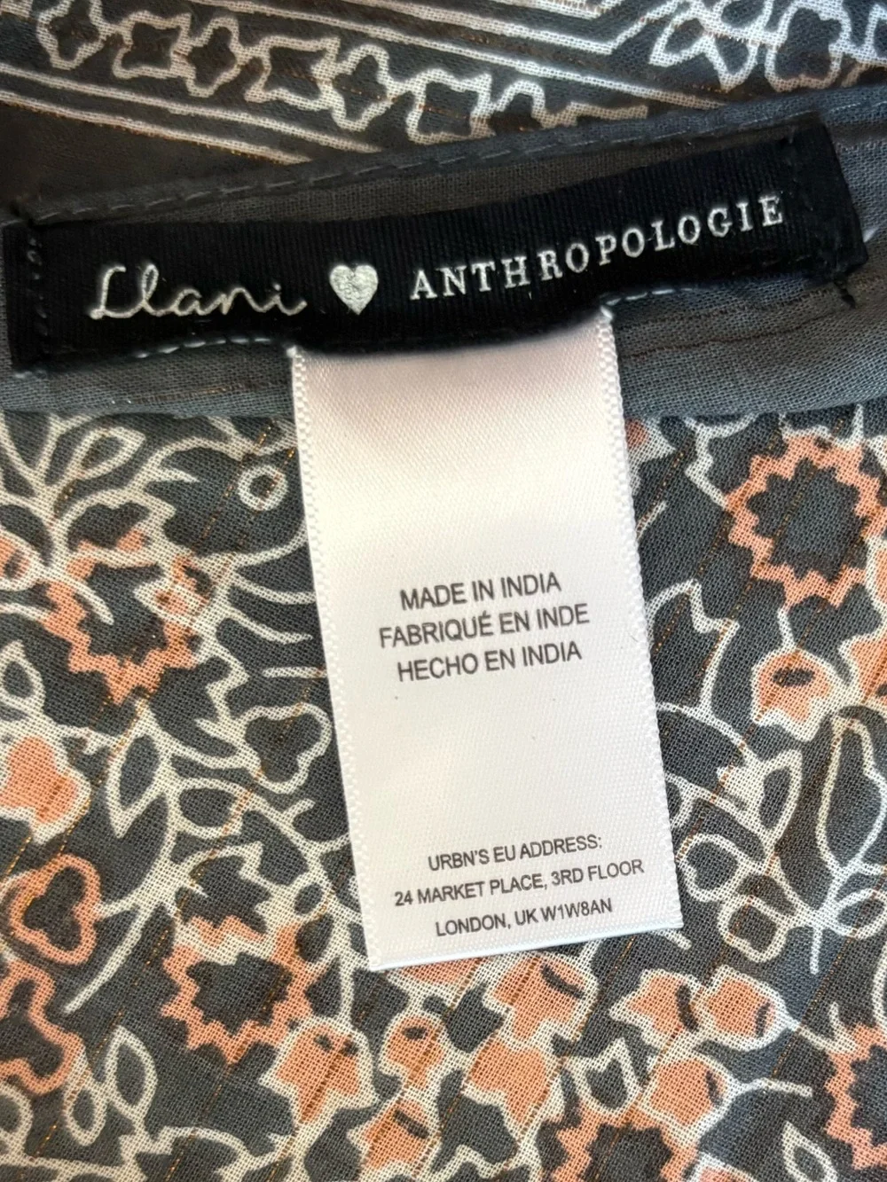 Anthropologie Cotton Metallic Thread Alix Kerchief Scarf Navy Gray